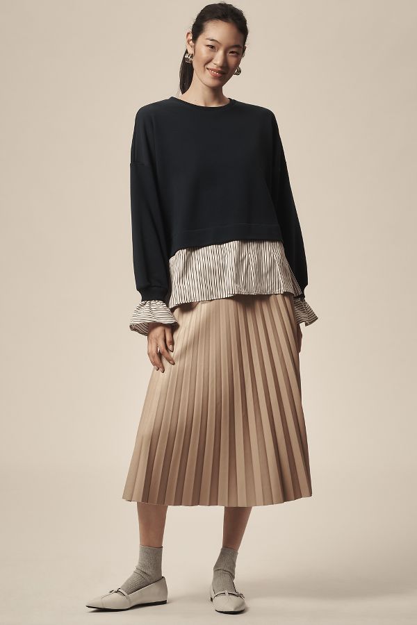 Slide View: 3: Maeve Striped Trim Twofer Sweatshirt