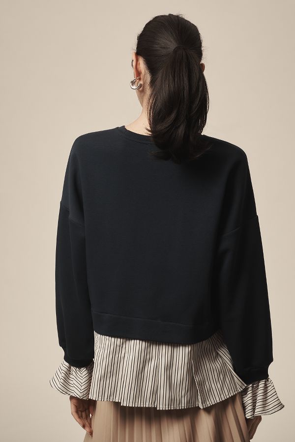 Slide View: 4: Maeve Striped Trim Twofer Sweatshirt