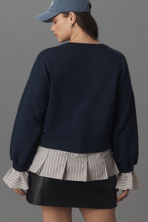 Slide View: 6: Maeve Striped Trim Twofer Sweatshirt