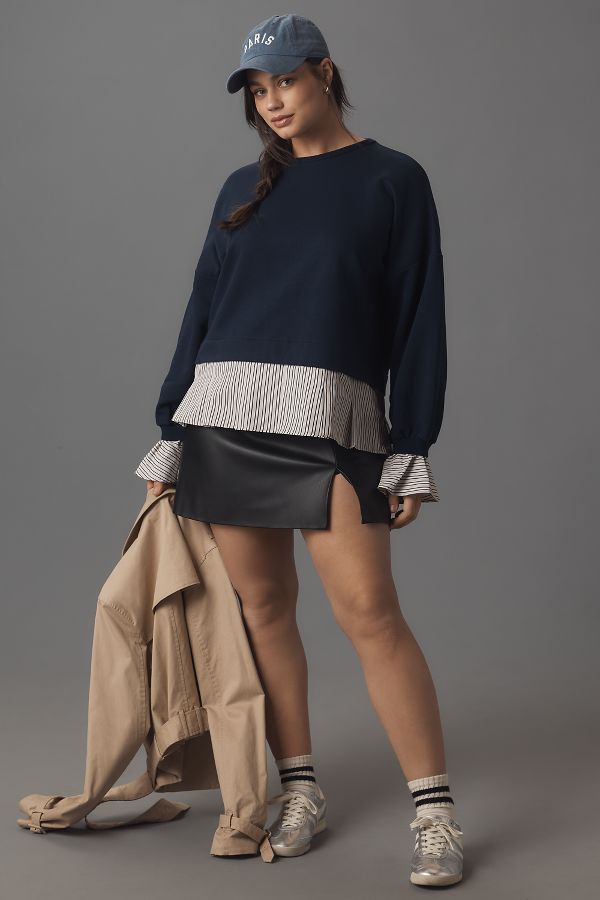 Slide View: 7: Maeve Striped Trim Twofer Sweatshirt