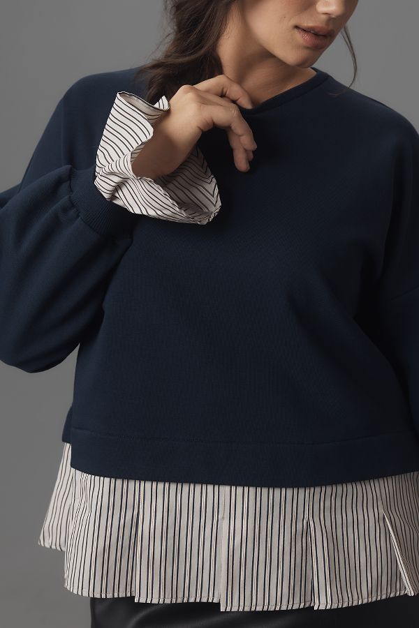 Slide View: 8: Maeve Striped Trim Twofer Sweatshirt