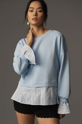 Maeve Gestreiftes Besatz Twofer Sweatshirt