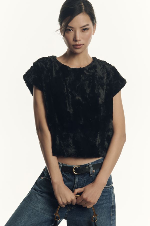 Slide View: 1: Maeve Faux-Fur Tee