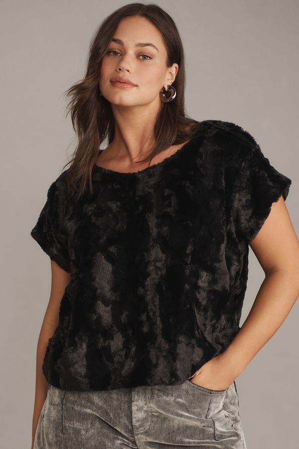 Slide View: 5: Maeve Faux-Fur Tee