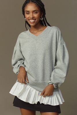 Maeve Long-Sleeve V-Neck Twofer Knit Pullover