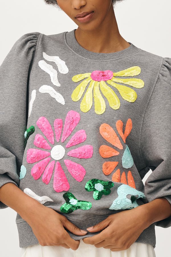 Slide View: 4: Essentiel Antwerp Hun Sequin Flower Sweatshirt