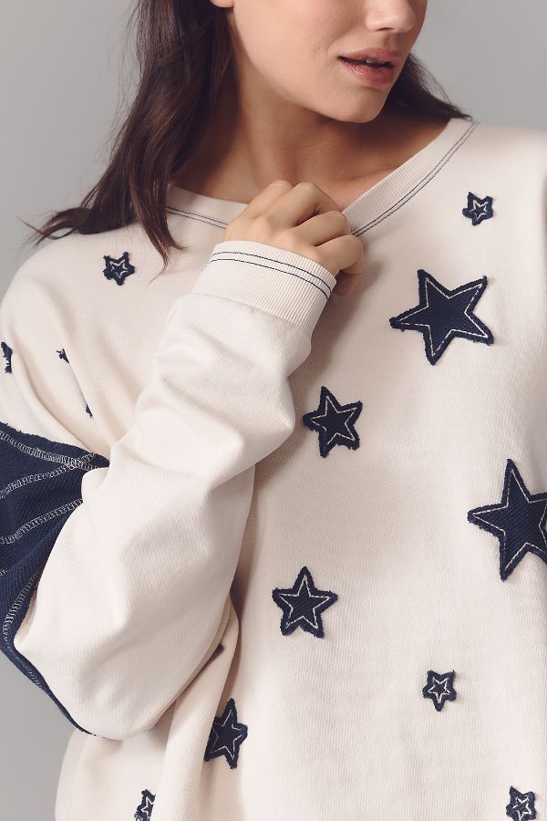 Slide View: 9: Pilcro Star Patch Oversized Sweatshirt