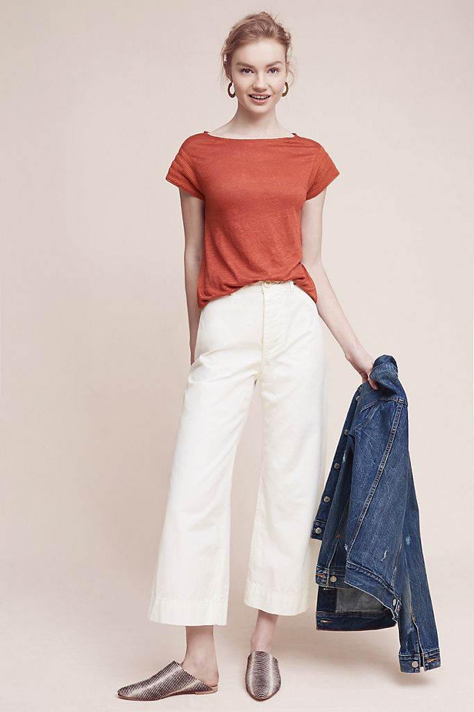 Laced-Sleeve Linen Tee | Anthropologie