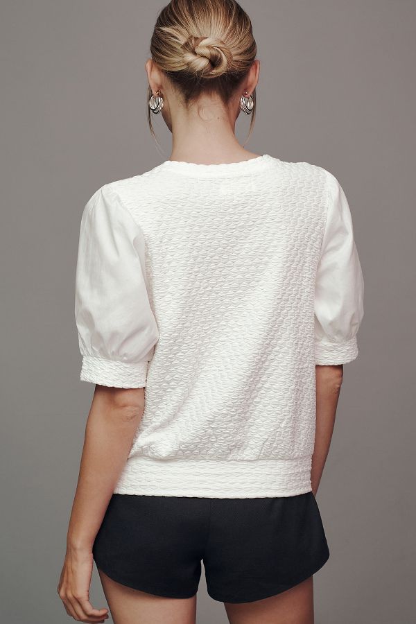 Slide View: 2: Porridge Puff-Sleeve Pullover Top