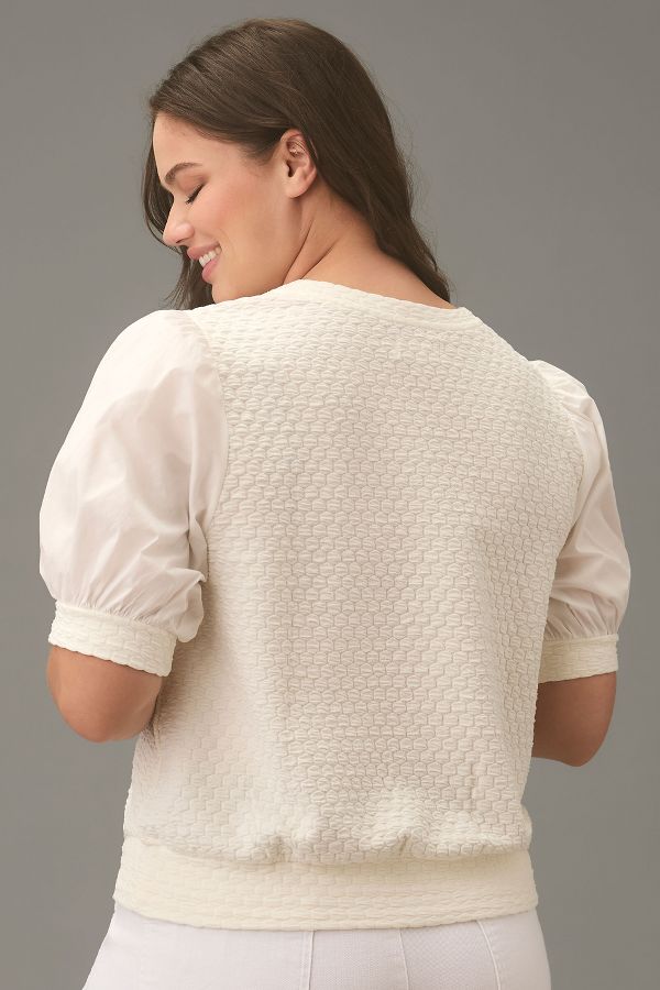 Slide View: 6: Porridge Puff-Sleeve Pullover Top