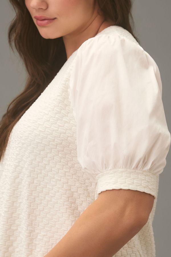 Slide View: 7: Porridge Puff-Sleeve Pullover Top