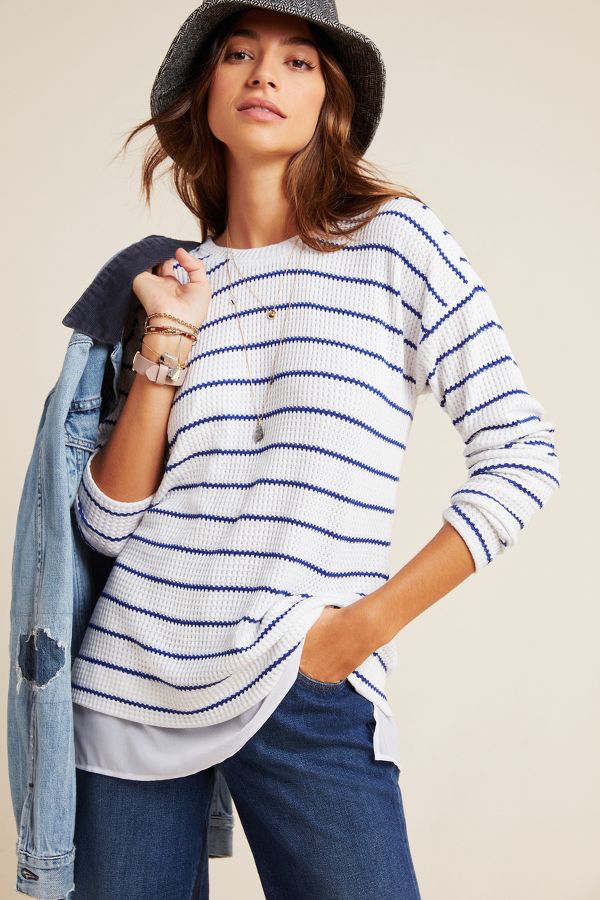 Slide View: 1: Lizzy Striped Thermal Top