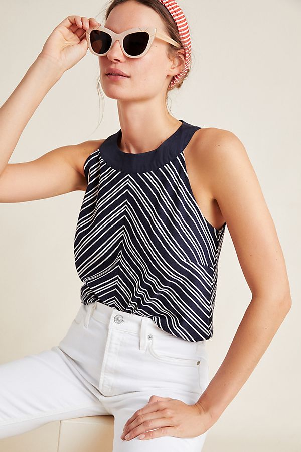 Slide View: 1: Sonata Striped Halter Tank