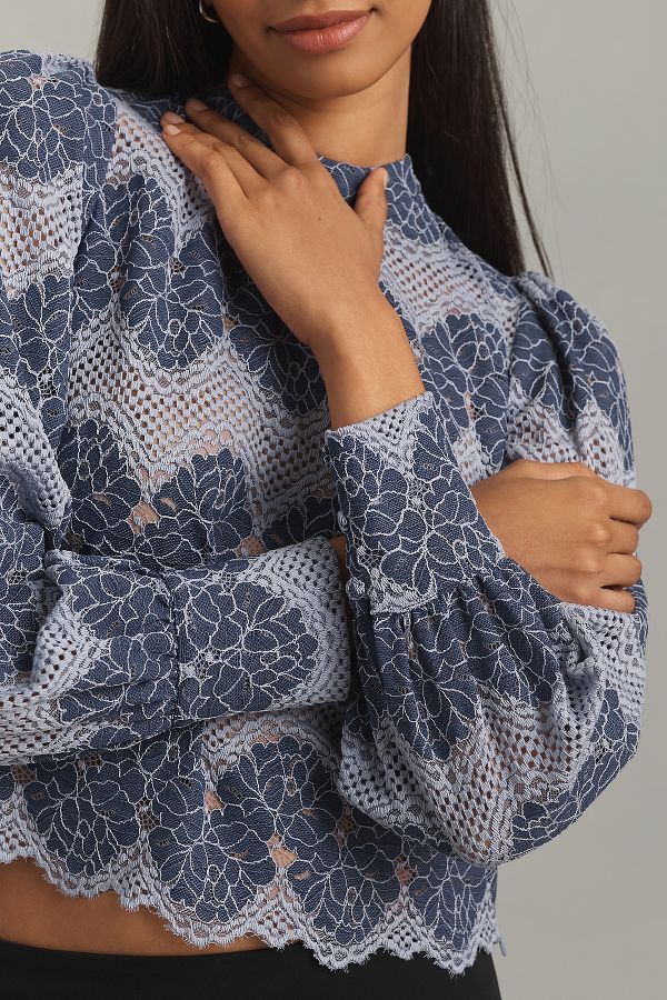 Slide View: 5: Dolan Left Coast Mock-Neck Lace Blouse