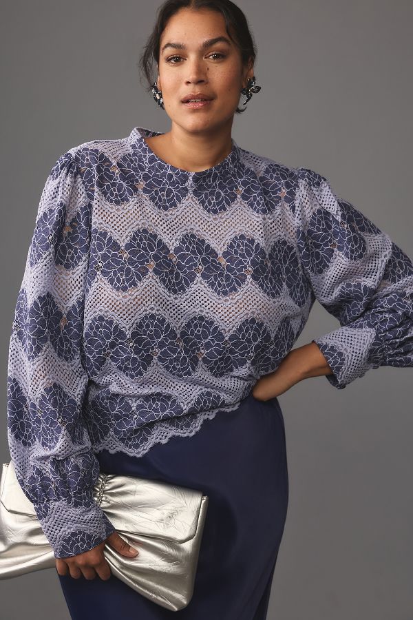 Slide View: 6: Dolan Left Coast Mock-Neck Lace Blouse