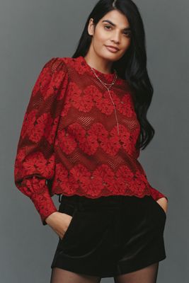 Dolan Left Coast Mock-Neck Lace Blouse