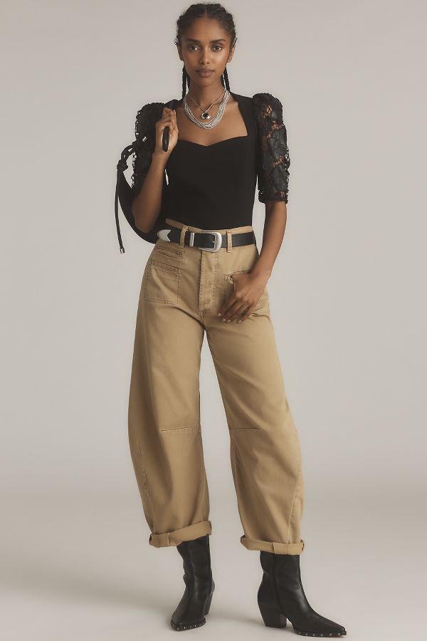 Slide View: 3: Dolan Left Coast Faux-Leather Cutwork Puff-Sleeve Blouse