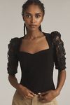 Thumbnail View 1: Dolan Left Coast Faux-Leather Cutwork Puff-Sleeve Blouse