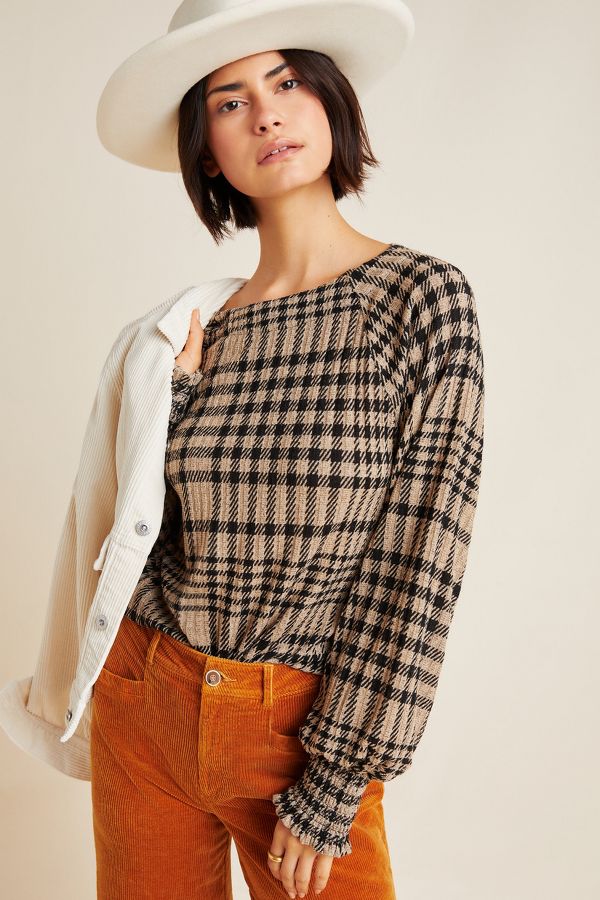 Slide View: 1: Katrina Smocked Plaid Pullover