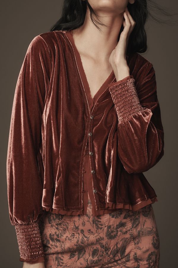 Slide View: 4: By Anthropologie Swing Velvet Peasant Top