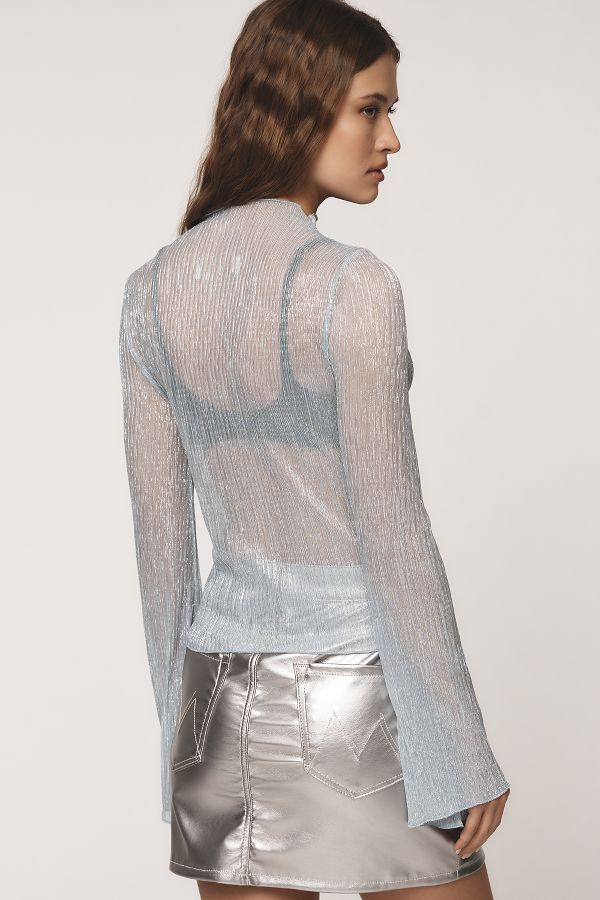 Slide View: 2: By Anthropologie Long-Sleeve Mock-Neck Metallic Top