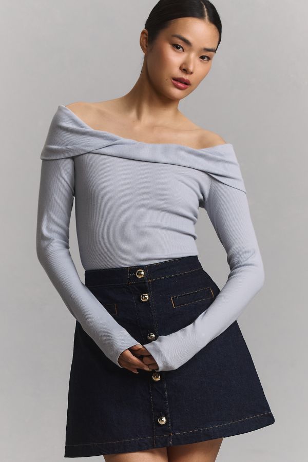 Slide View: 1: Pilcro Off-The-Shoulder Long-Sleeve Top