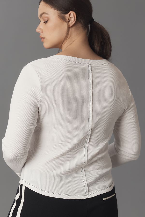 Slide View: 6: The Andie Scoop-Neck Ribbed Henley Top by Pilcro: Long-Sleeve Snap Edition