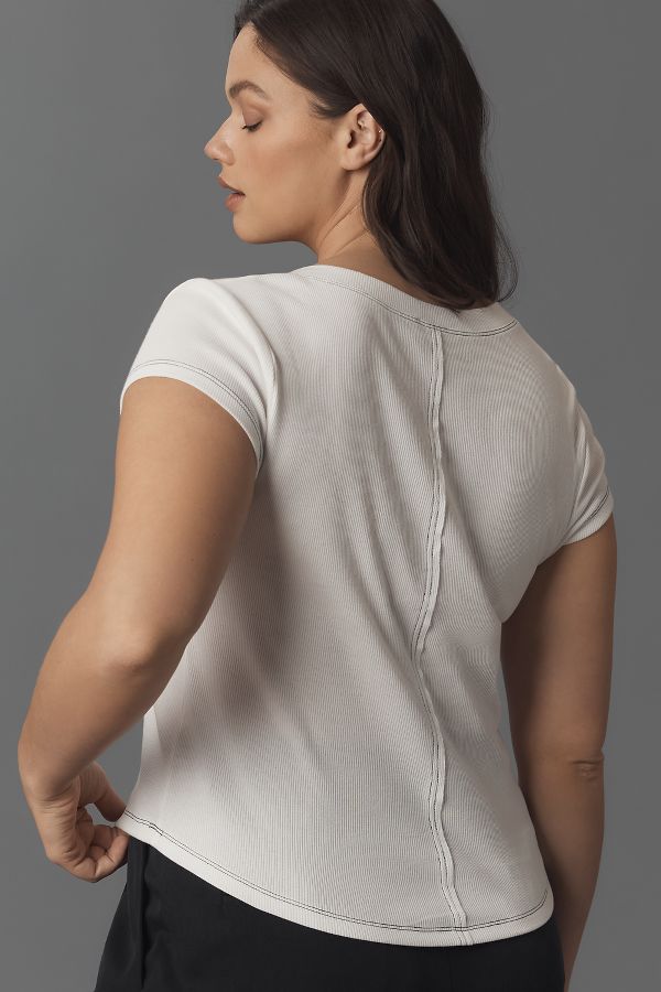 Slide View: 6: The Andie Scoop-Neck Ribbed Henley Top by Pilcro: Short-Sleeve Snap Edition