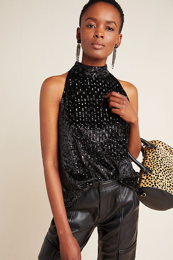 Slide View: 1: Taryn Sequined Halter Tank