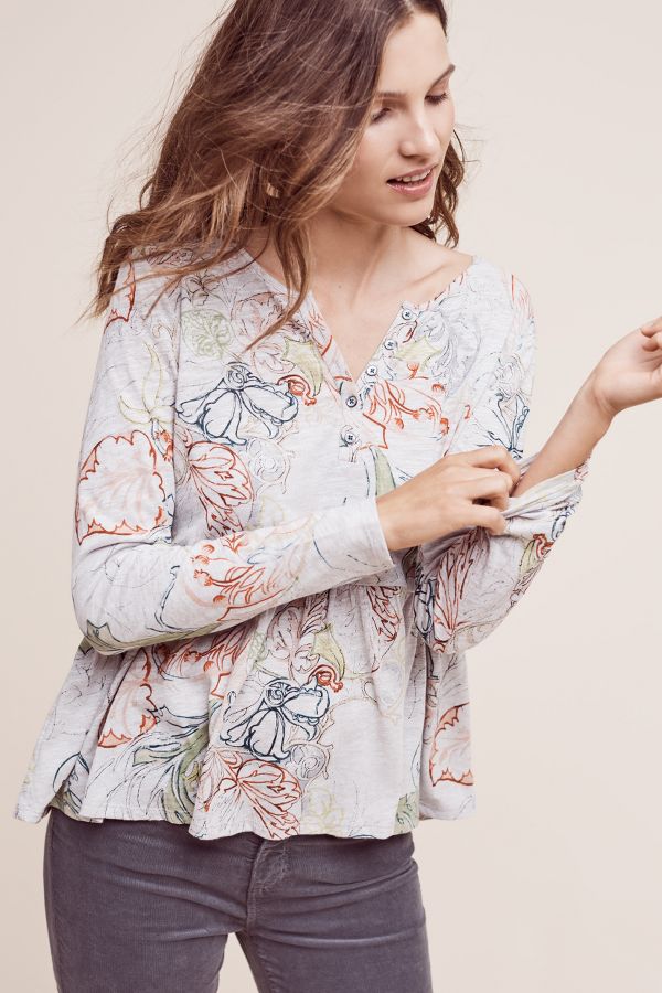 Printed Peplum Henley | Anthropologie