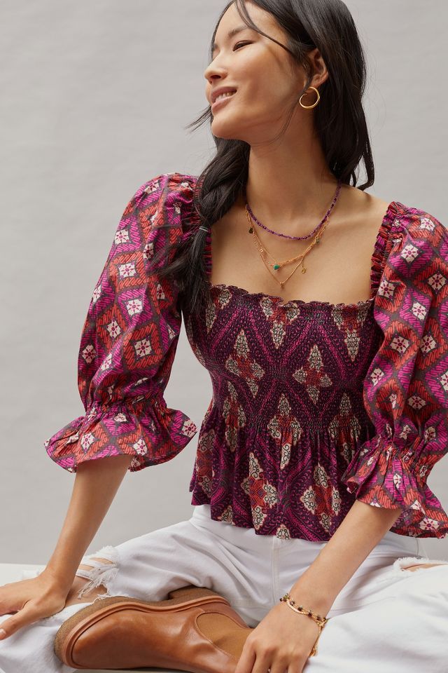 Conditions Apply Smocked Sweetheart Blouse | Anthropologie UK