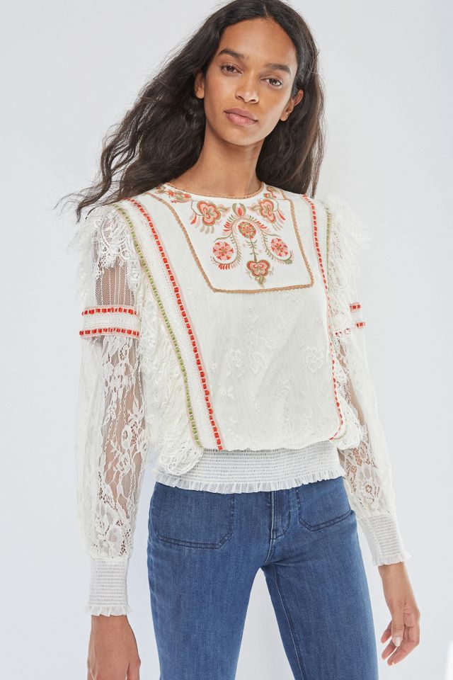 Tali Embroidered Lace Top | Anthropologie