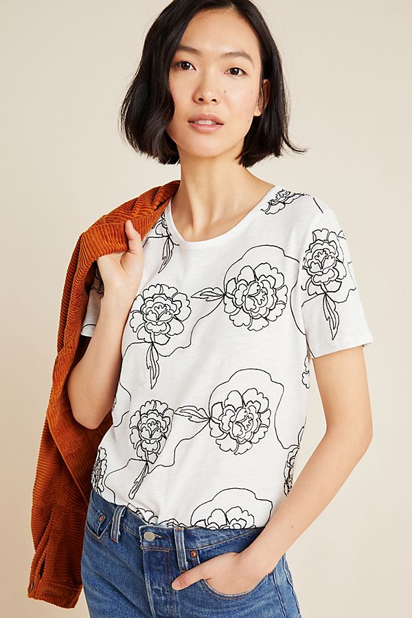 Slide View: 1: White + Warren Sabine Embroidered Tee