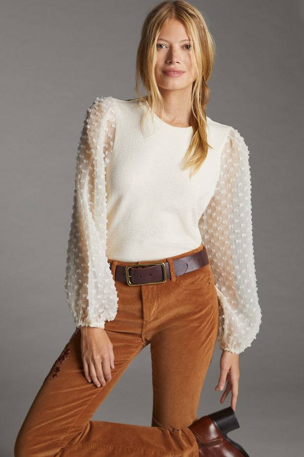 Slide View: 1: Maeve Textured-Sleeve Top