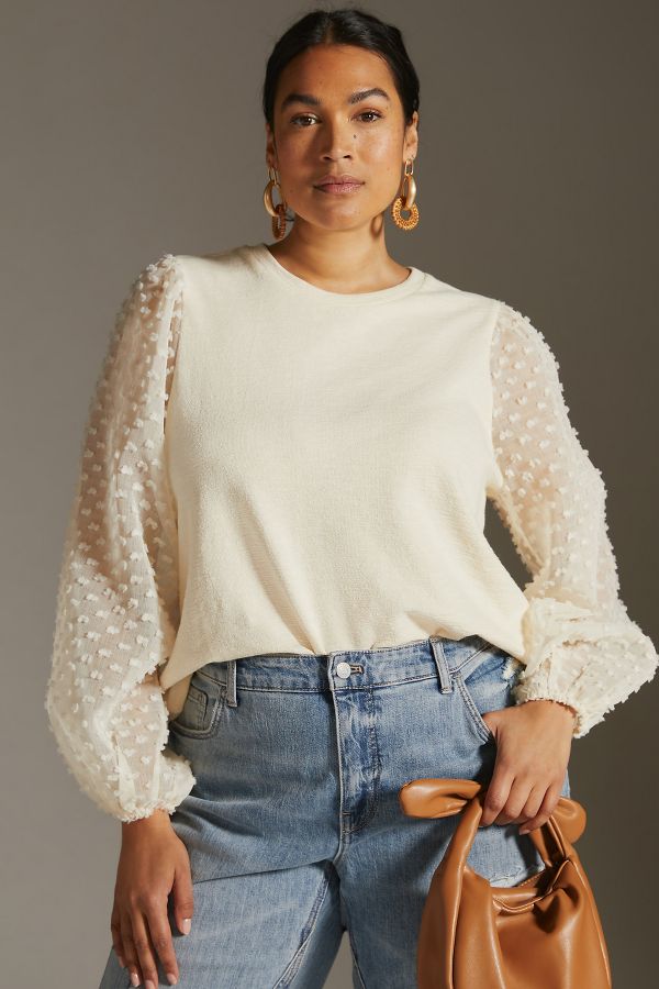 Slide View: 8: Maeve Textured-Sleeve Top