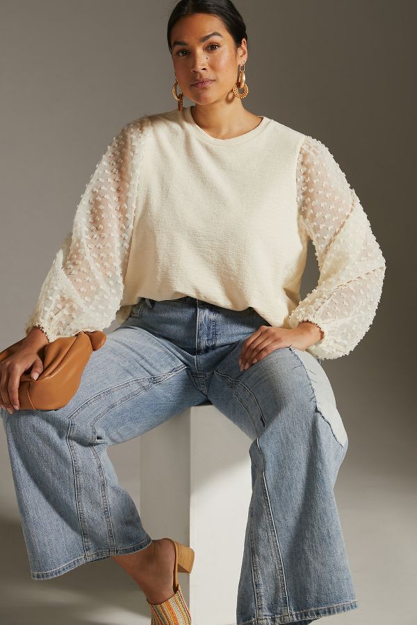 Slide View: 5: Maeve Textured-Sleeve Top