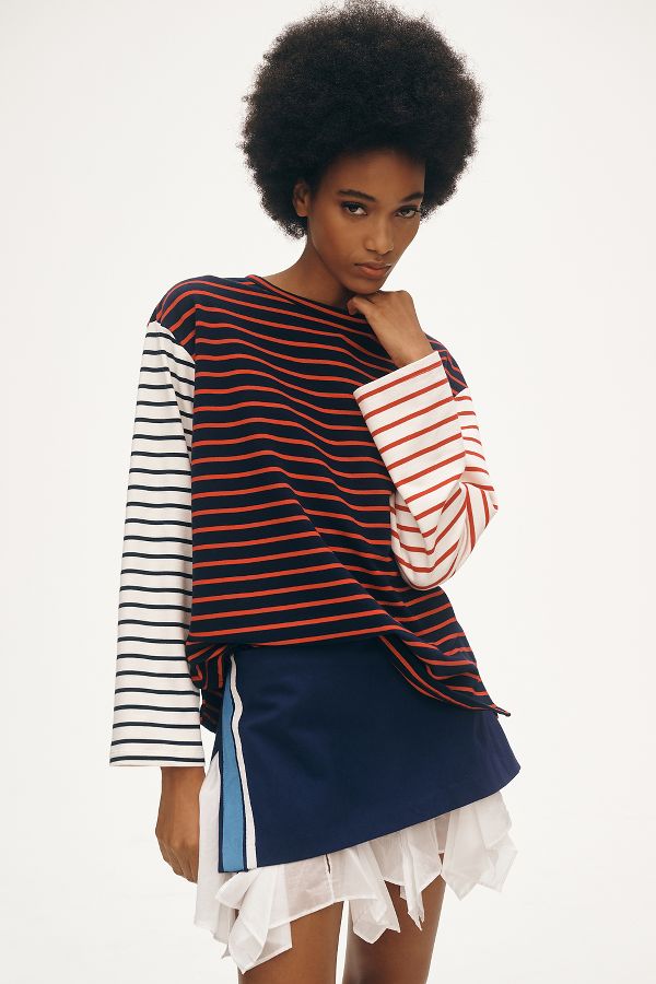 Slide View: 1: English Factory Long-Sleeve Contrast Striped Top