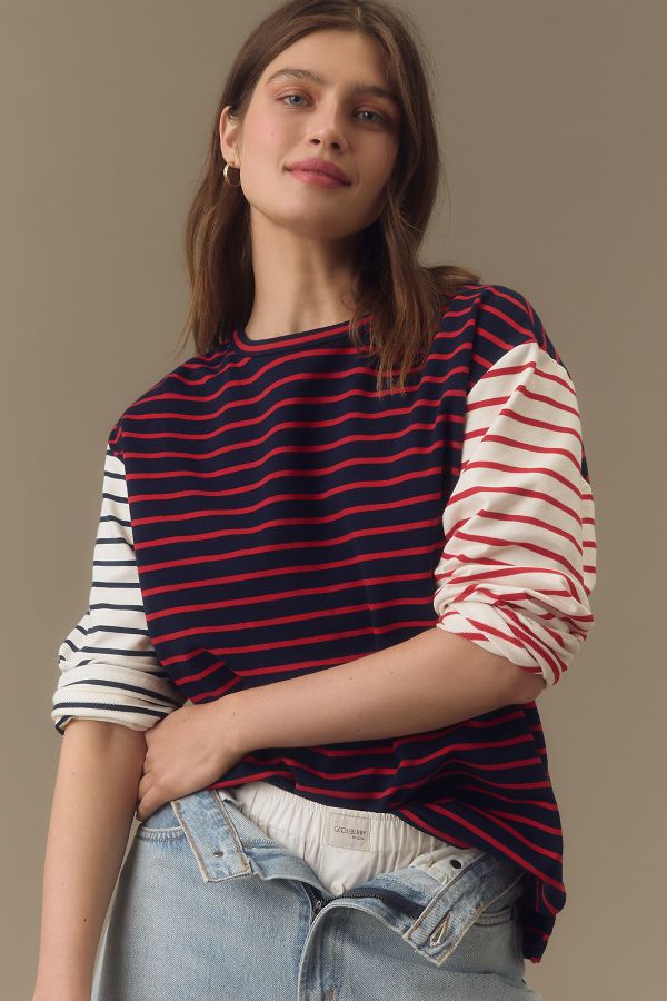 Slide View: 2: English Factory Long-Sleeve Contrast Striped Top