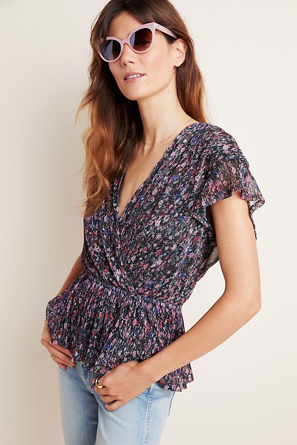 Slide View: 1: Dionne Metallic Floral Blouse