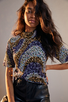 sequin mock neck top