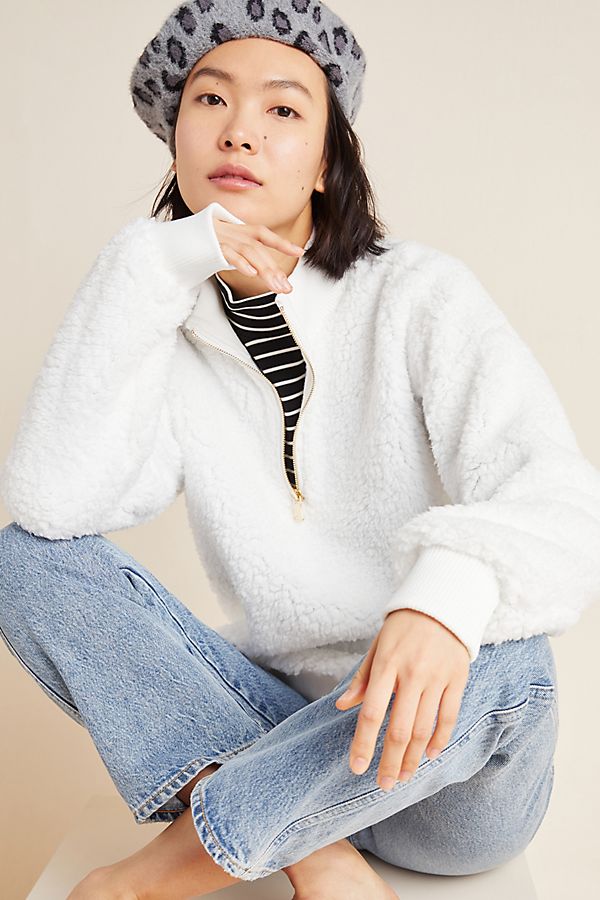 Slide View: 1: Karine Quarter-Zip Sherpa Pullover