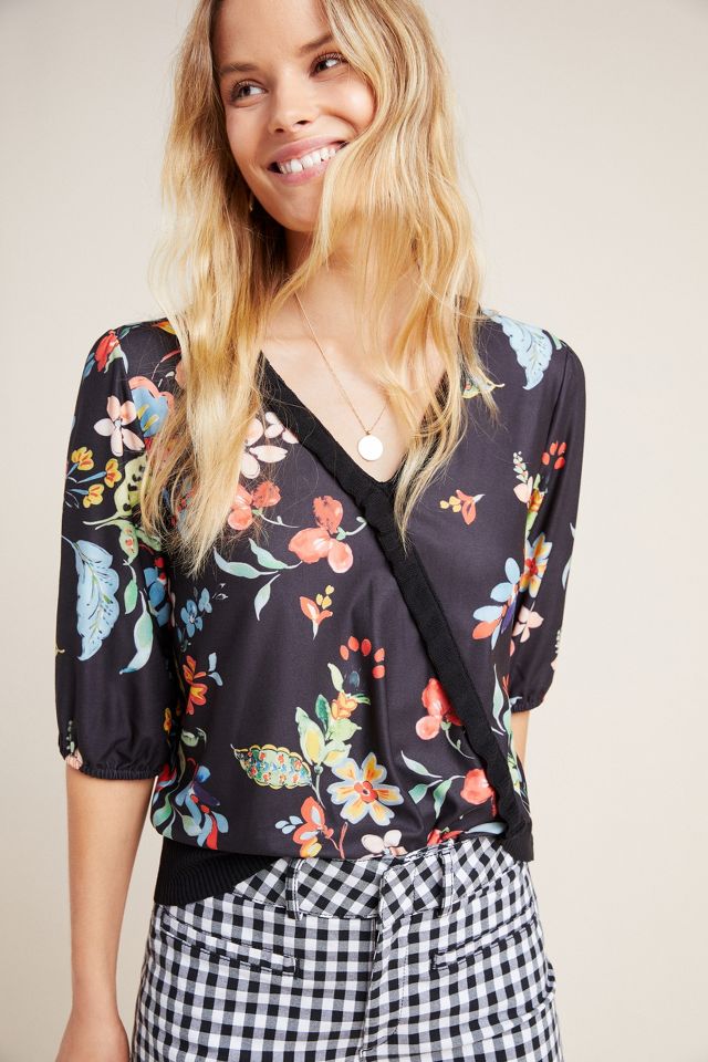 Alia Floral V-Neck Top | Anthropologie