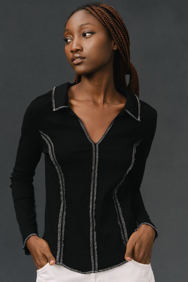 Slide View: 1: Pilcro Stitched Long-Sleeve Top