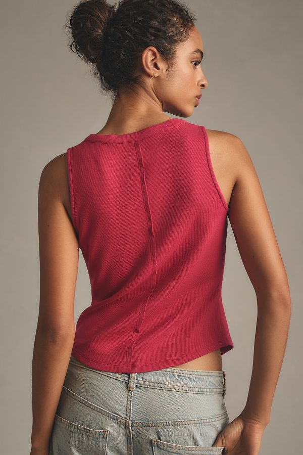 Slide View: 2: The Andie Ribbed Henley Top by Pilcro: Sleeveless Edition