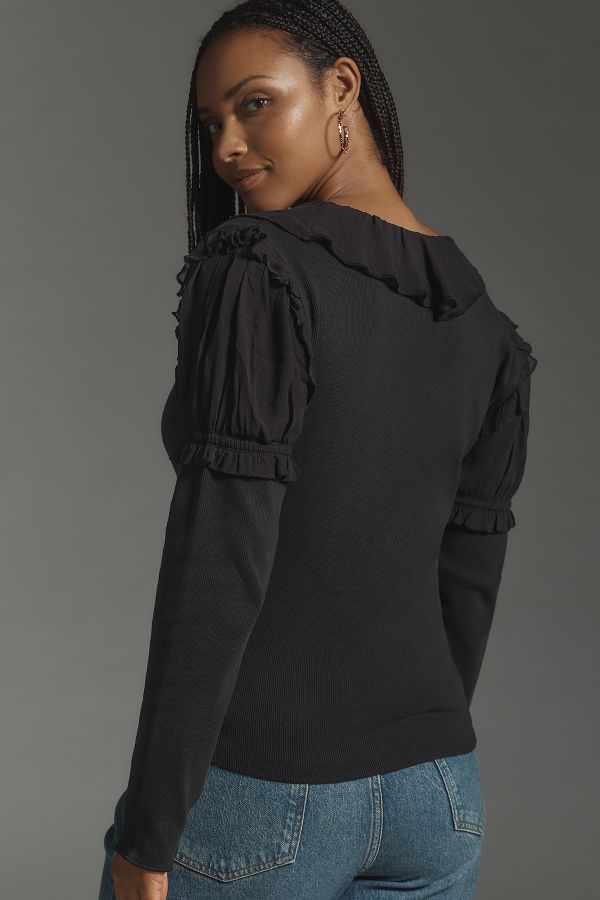 Slide View: 6: By Anthropologie Long-Sleeve Ruffle Top