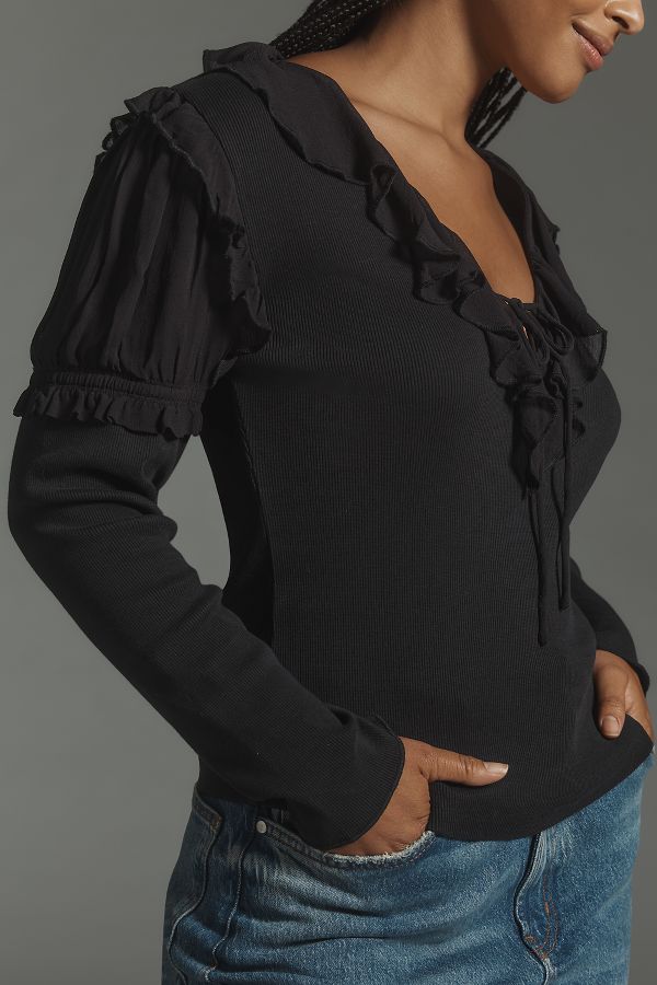 Slide View: 7: By Anthropologie Long-Sleeve Ruffle Top