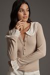 Thumbnail View 1: The Keira Collared Button-Front Blouse by Pilcro: Long-Sleeve Edition