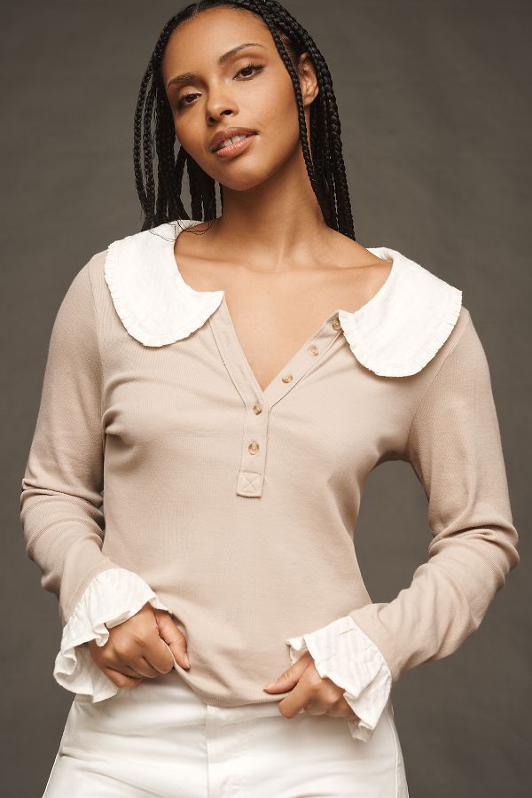 Slide View: 5: The Keira Collared Button-Front Blouse by Pilcro: Long-Sleeve Edition