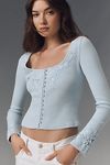 Thumbnail View 1: By Anthropologie Long-Sleeve Lace-Trim Blouse