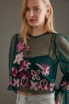 Thumbnail View 5: By Anthropologie Long-Sleeve Embroidered Mesh Top